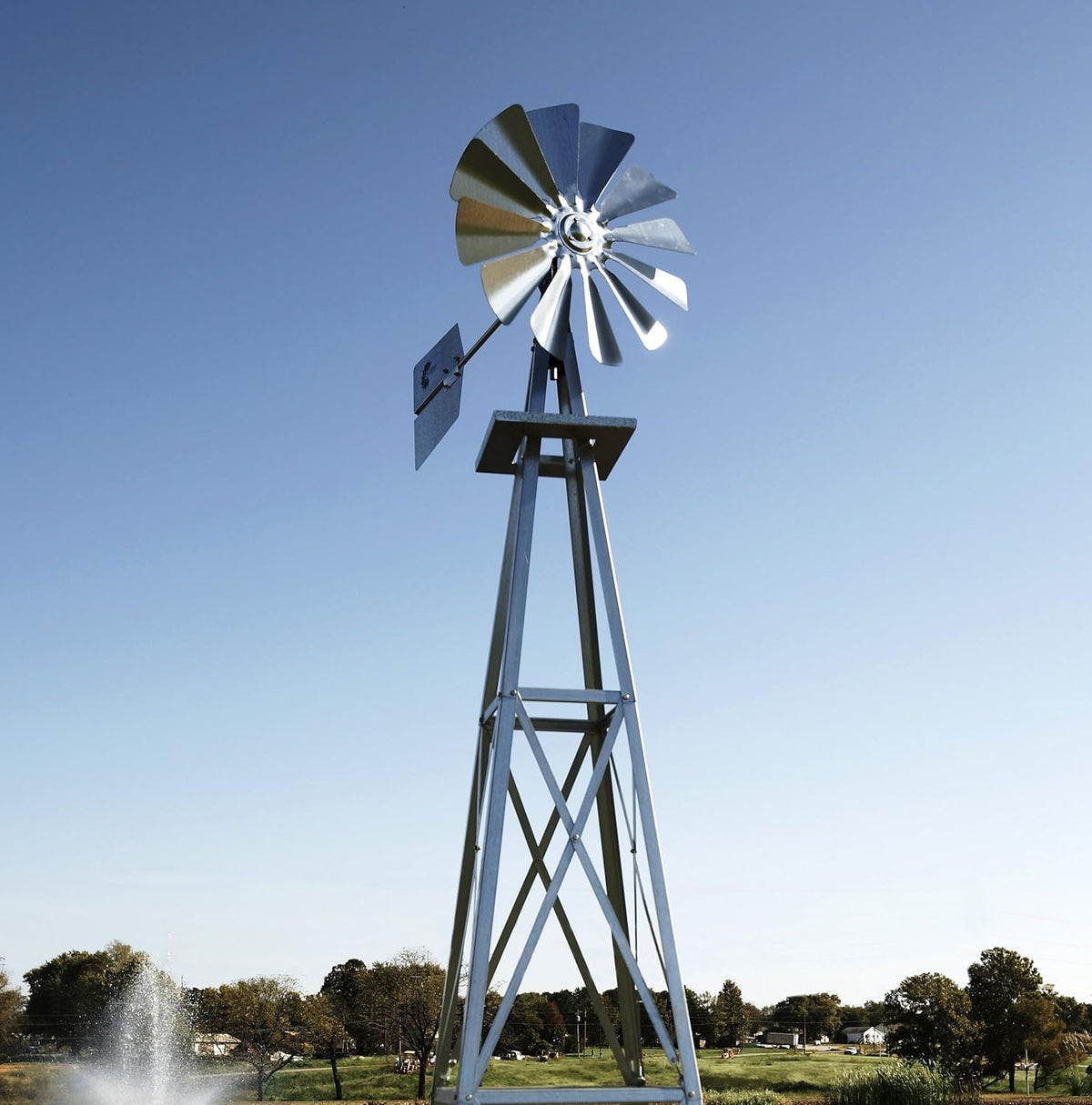 Decorative Backyard Windmill – Galvanized Finish – Durable Weather-Resistant 4-Leg Tower with
