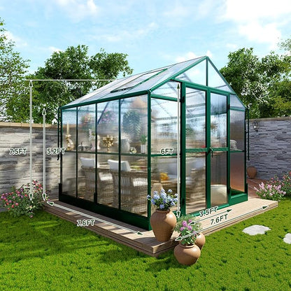 HOWE 8x8x7.5 FT Aluminum Greenhouses for Outdoors,Polycarbonate Greenhouse with 2 Vents Lockable