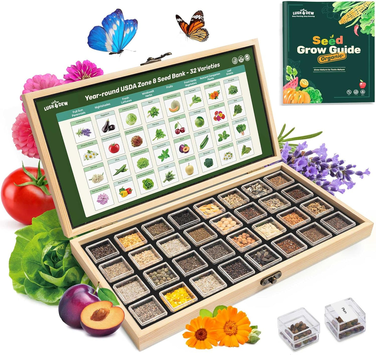 USDA Zone 8 Heirloom Seed Bank, 30,000+ Non-GMO 32 Varieties of Seeds for Planting Vegetables