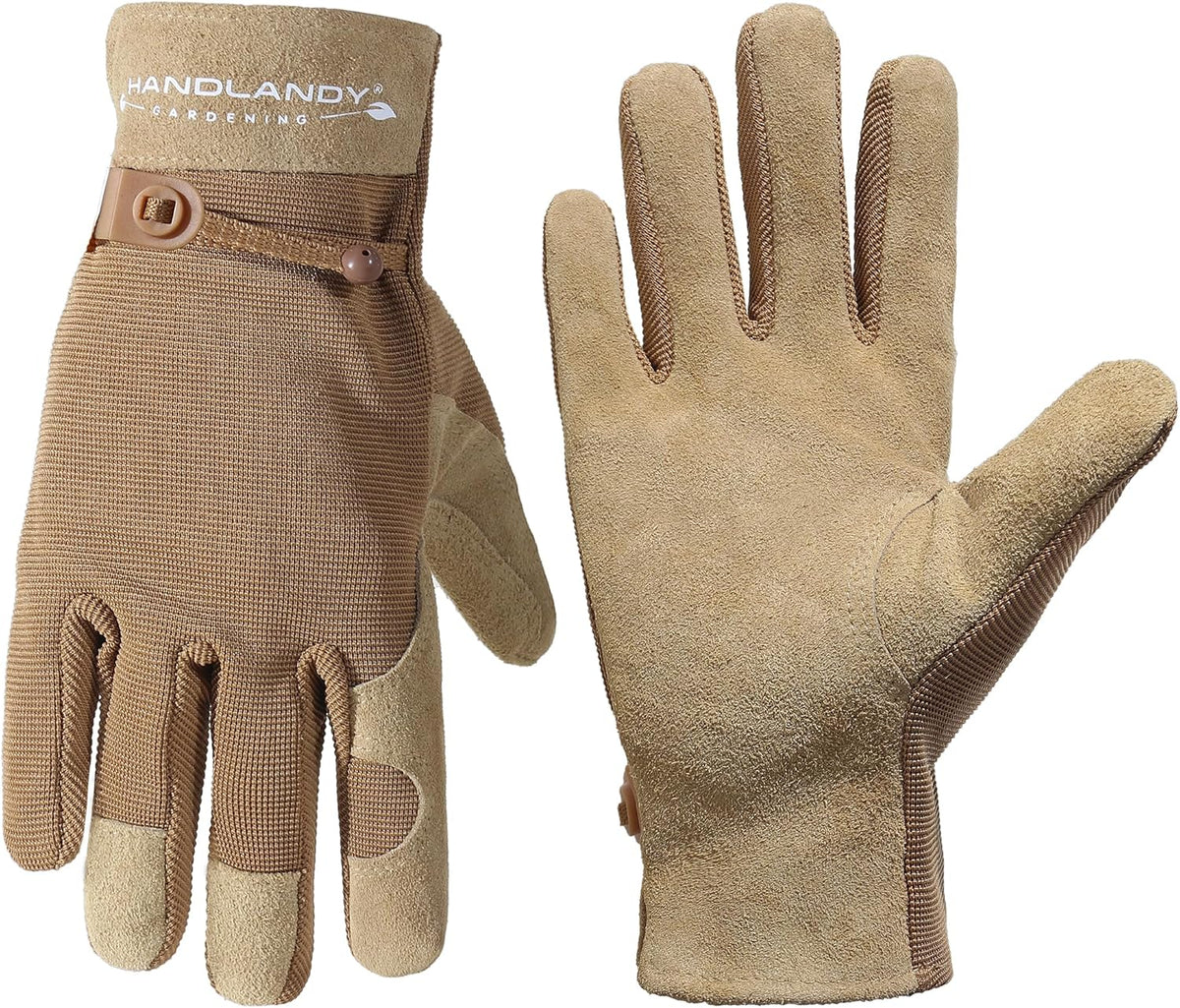 HLDD HANDLANDY Work Gloves for Women and Ladies, Leather Gardening Gloves Flexible Mechanic Working