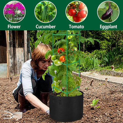 4 Packs 47 x 12 Inch Garden Tomato Cages with Grow Bags- Triangle Plant Support Trellis Assembled