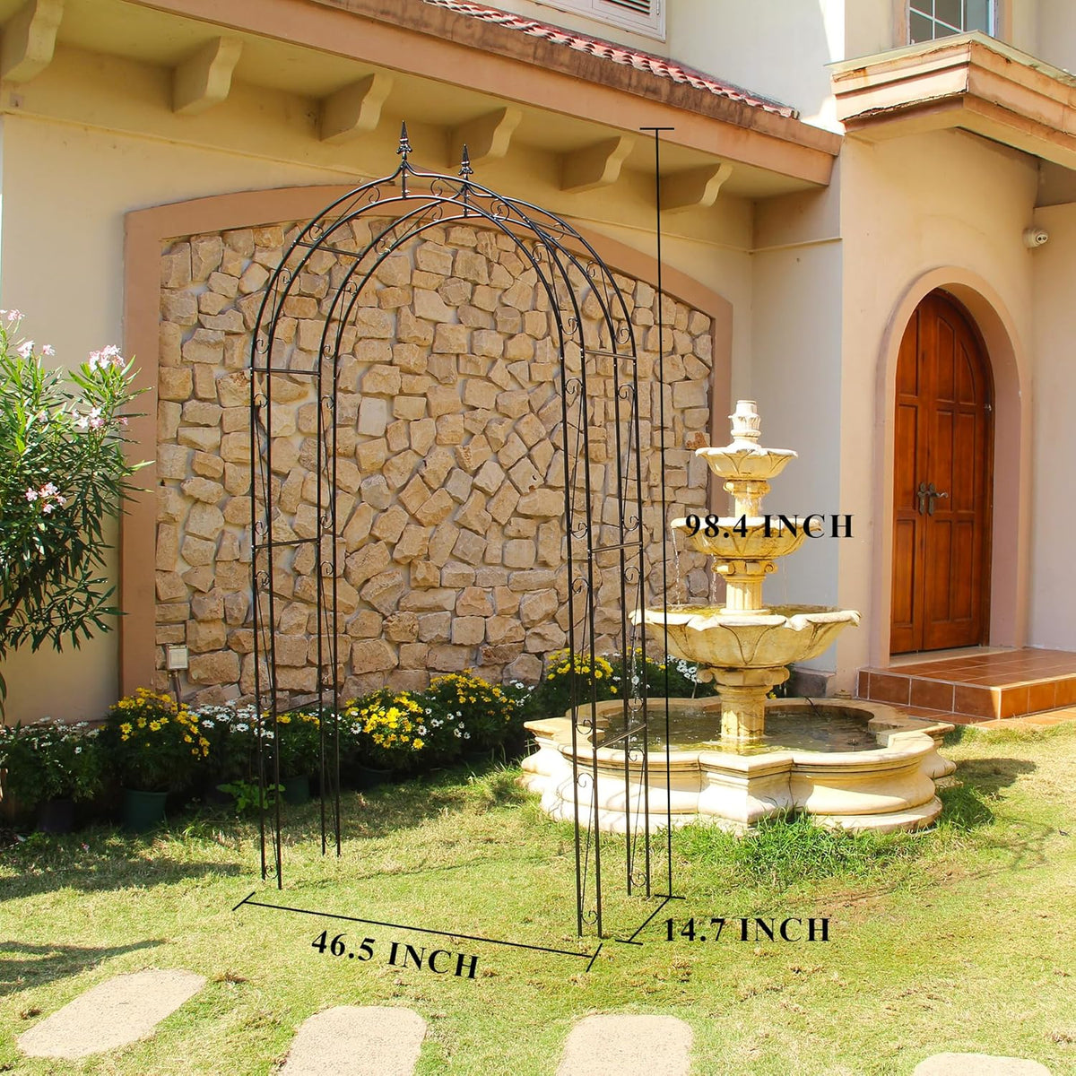 Garden Arbor Arch 98.4" H x 46.5" W, Heavy Duty Iron Archway Decorative Structure Stand Trellis for