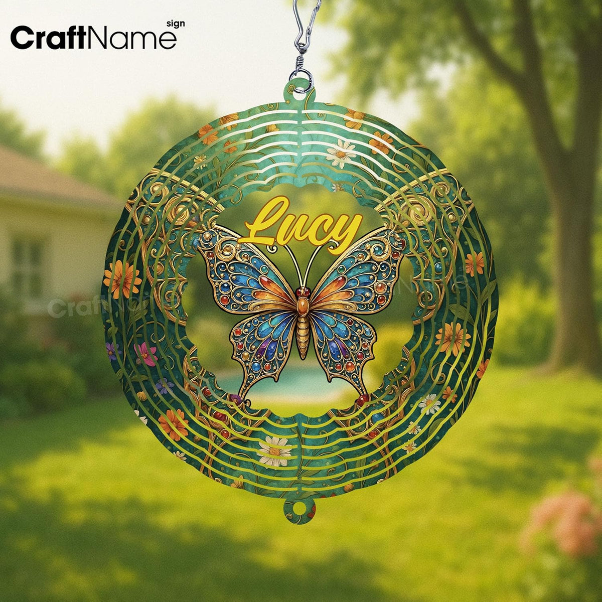 Personalized Butterfly Wind Spinner 3D Stainless Steel, Butterfly Garden Spinner Hanging Outdoor
