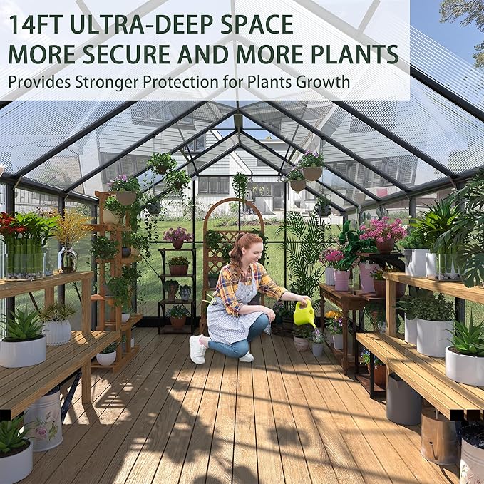 Greenhouses for Outdoors, 8x14.2 FT Polycarbonate Greenhouses with Adjustable Roof Vent, Windproof