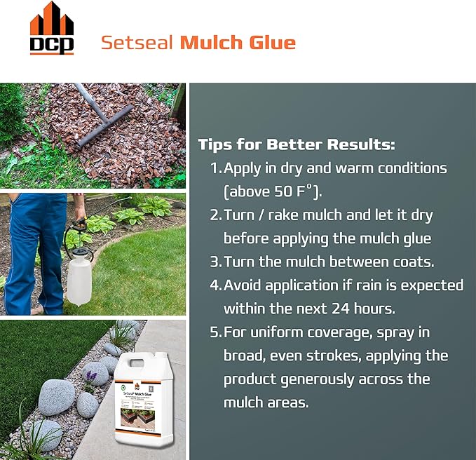 DCP Setseal Mulch Glue for Landscaping 1 Gallon - Gravel Stabilizer & Rock Glue - Works with Mulch