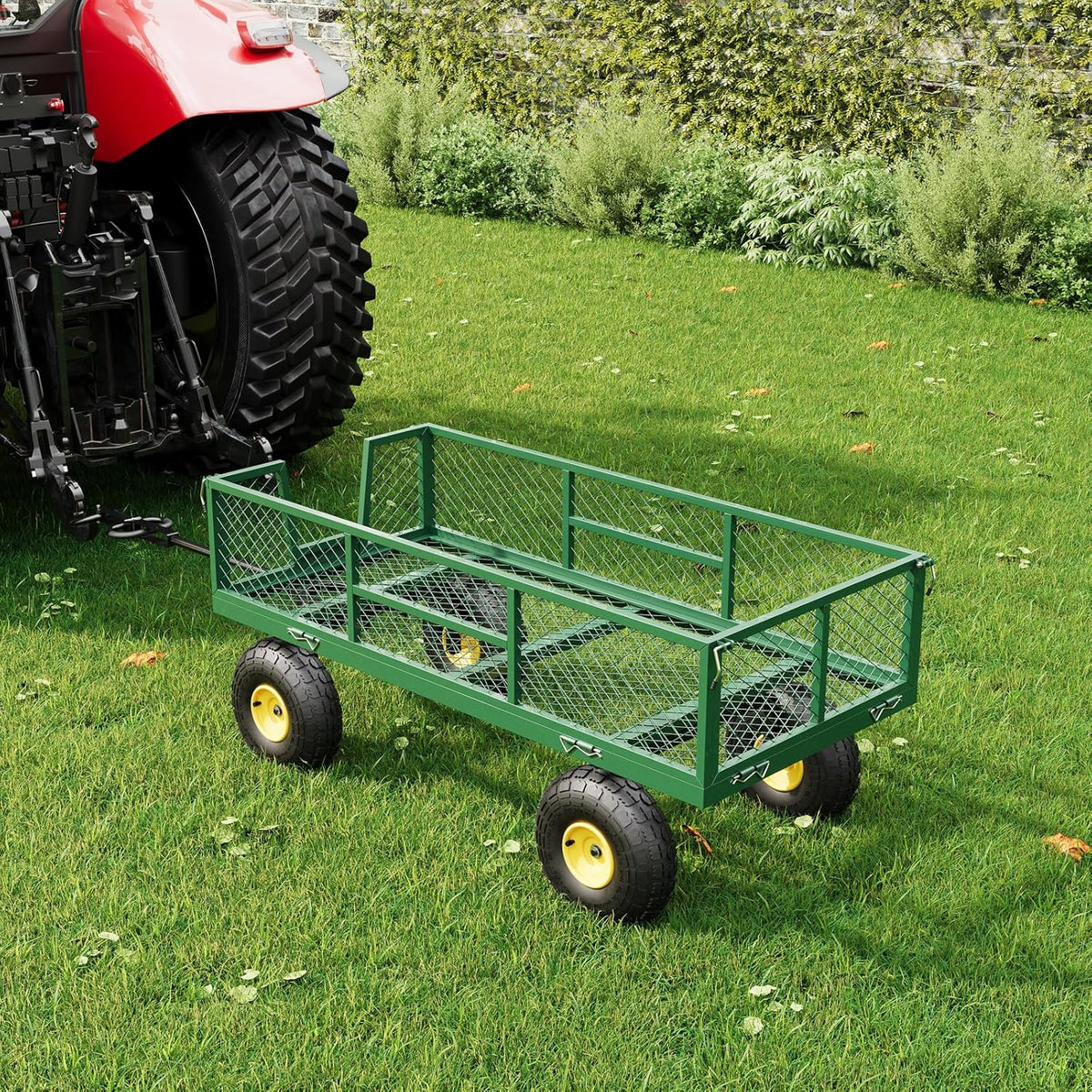 900 LBS Garden Cart on Wheels with Adjustable Handles, Heavy Duty Steel Garden Wagon with Removable
