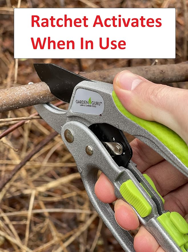 GARDEN GURU Professional Ratchet Pruning Shears Clippers – 4X Cutting Power – Ratcheting Garden