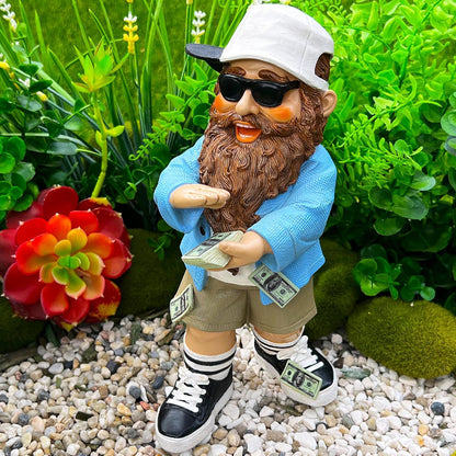 Mood Lab Garden Gnome - Lucky Rich Gnome Statue - 9.25 Inch Tall Lawn Figurine - for Outdoor or