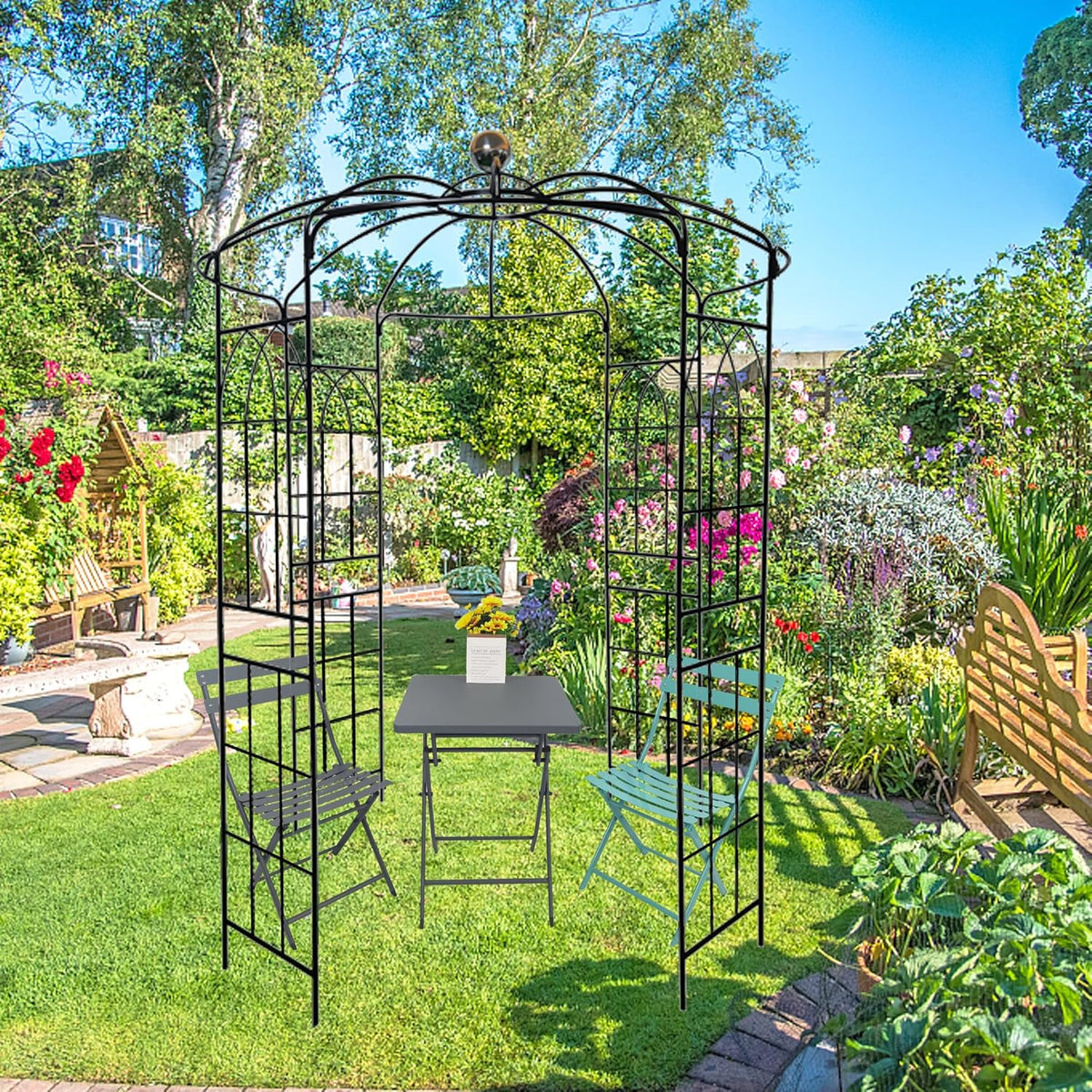 Metal Gazebo Birdcage Shape, Garden Trellis Arbor Arch for Climbing Plants Stand Rack Pergola