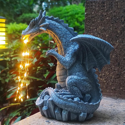 Dragon Solar Garden Statues Outdoor Decoration with LED Light Strings,Dragon Figurine Solar Lights