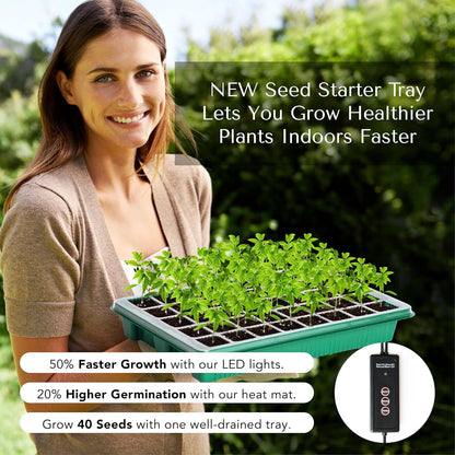 Upgraded Seed Starter Tray with Grow Lights and Heat Mat, 3-in-1 Soil Meter, & Sticky Gnat Traps