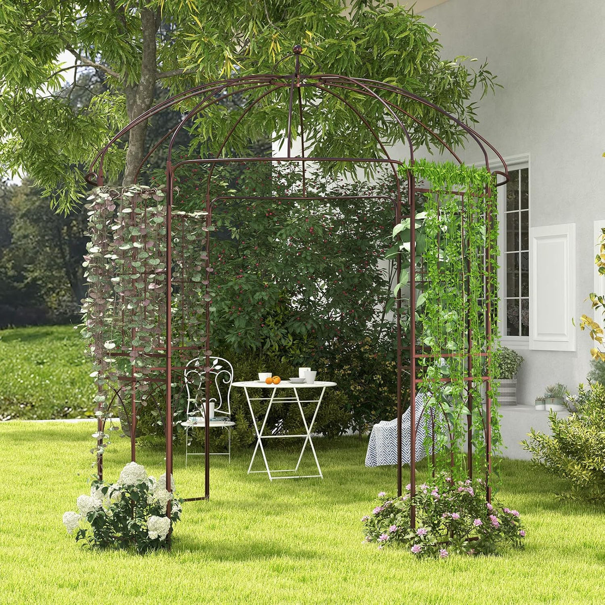 HAPPYGRILL Birdcage Shape Garden Arbor, 7 x 8.4 ft Heavy Duty Metal Garden Gazebo Pergola with
