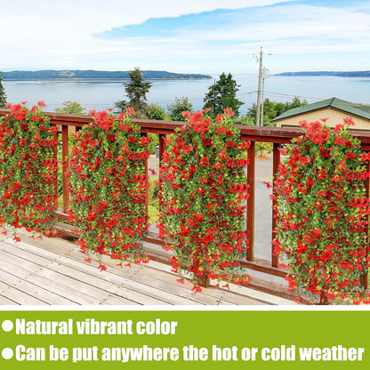 6 Pcs Artificial Fall Hanging Flowers Outdoor Silk Mum Plants Autumn Decor Faux Violet with