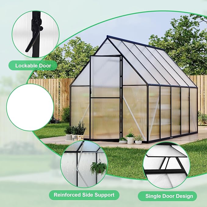 6'x9' Aluminum-Framed Polycarbonate Greenhouse, Heavy Duty Polycarbonate Greenhouse with Quick
