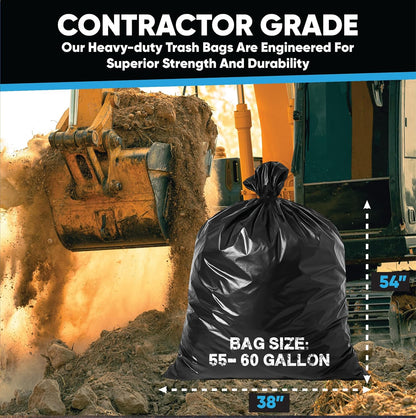 Contractor Garbage Bags 55 Gallon Heavy Duty | 50 Count | 3 Mil Construction Bags Heavy Duty with