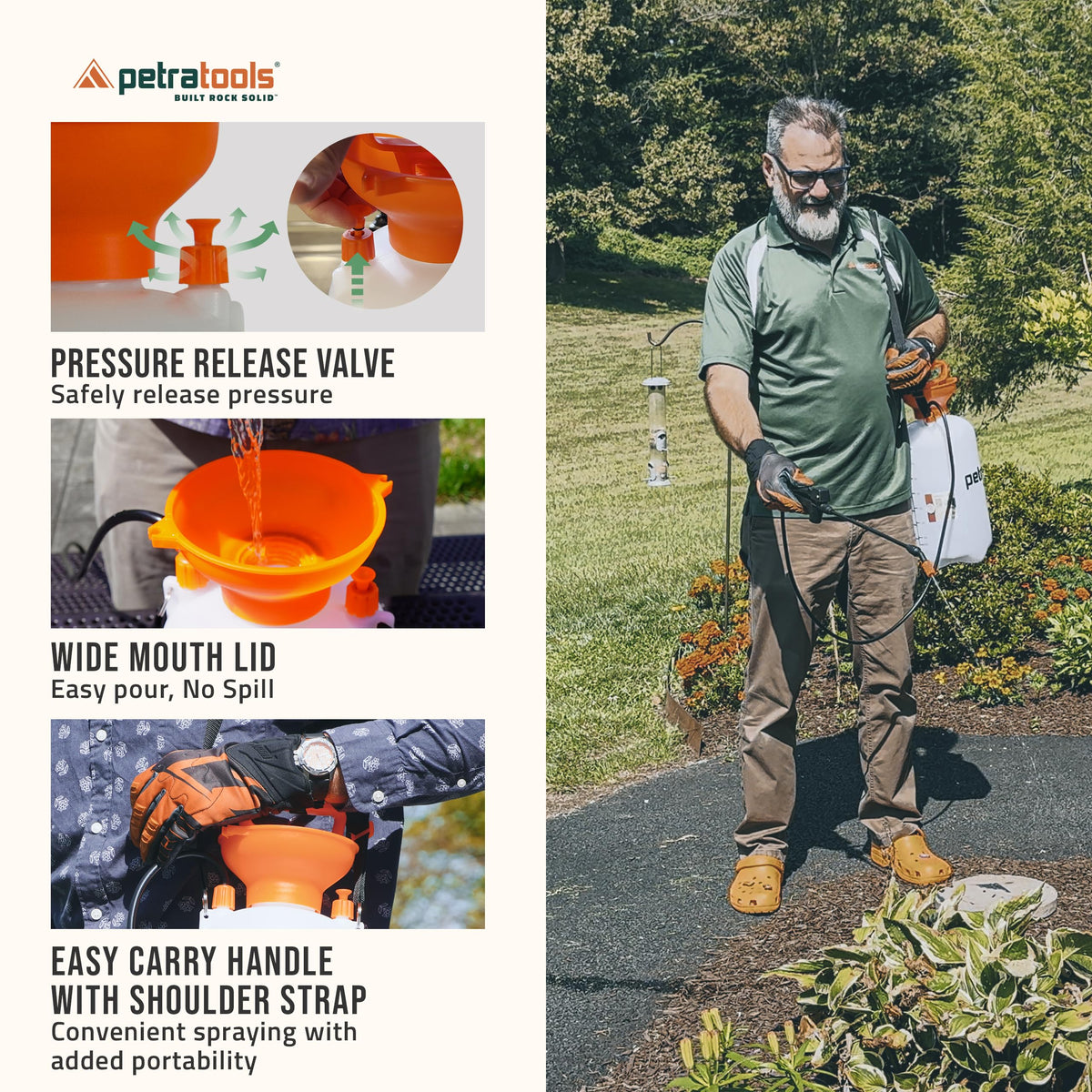 PetraTools HD201 Garden Pump Sprayer 2 Gallon, 52-in Long Hose & 2 Nozzles