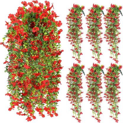 6 Pcs Artificial Fall Hanging Flowers Outdoor Silk Mum Plants Autumn Decor Faux Violet with
