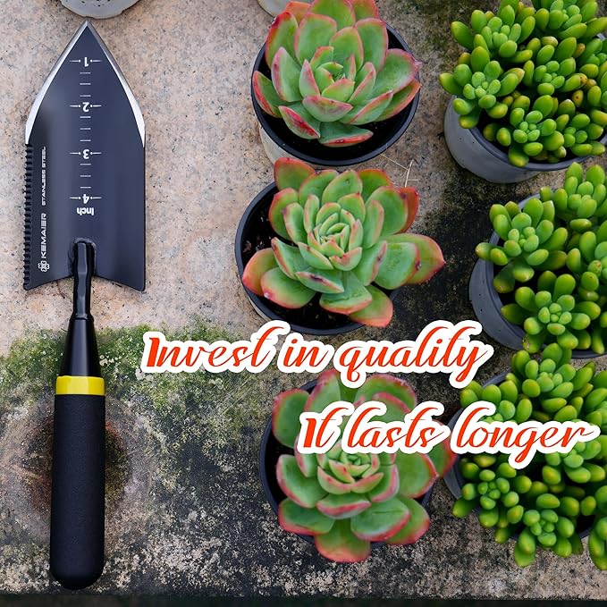 Heavy-Duty Trowel Garden Tool, Stainless Steel Serrated Hand Shovel for Effortless Digging, Weed