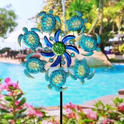 Green Sea Turtle Wind Spinners Garden Stake, 39" Turtles Wind Spinner Outdoor Decorations- Metal