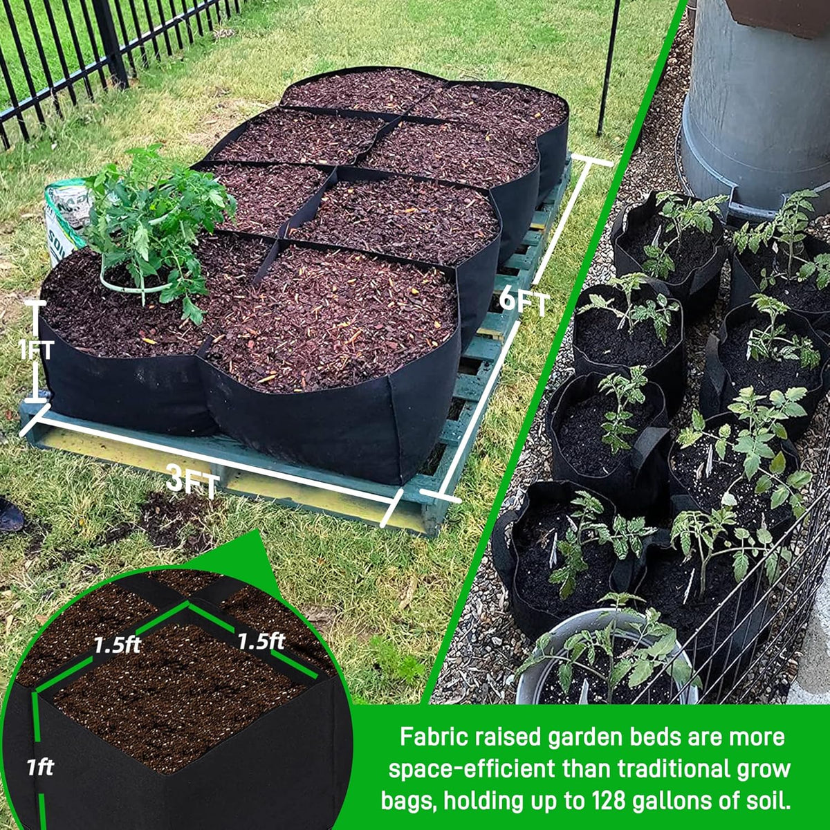 CJGQ 2 Pack Fabric Raised Garden Bed 6x3x1ft Garden Grow Bed Bags for Growing Herbs, Flowers and