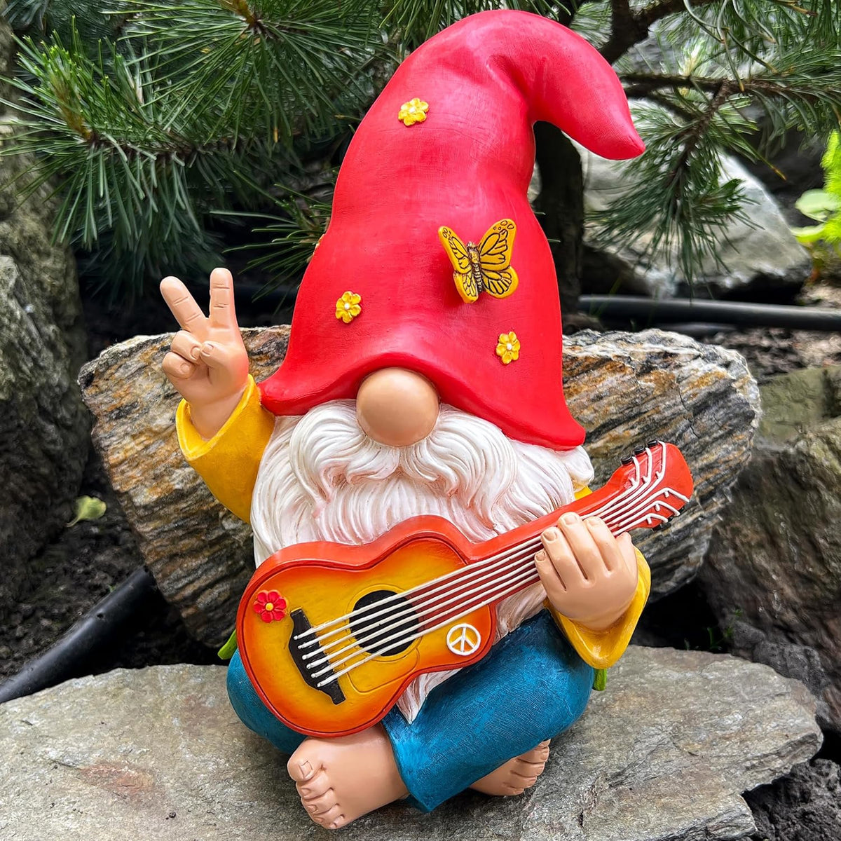 Mood Lab Garden Gnome - Funny Hippie Gnome Figurine - 9.25 Inch Tall Lawn Statue - for Outdoor or