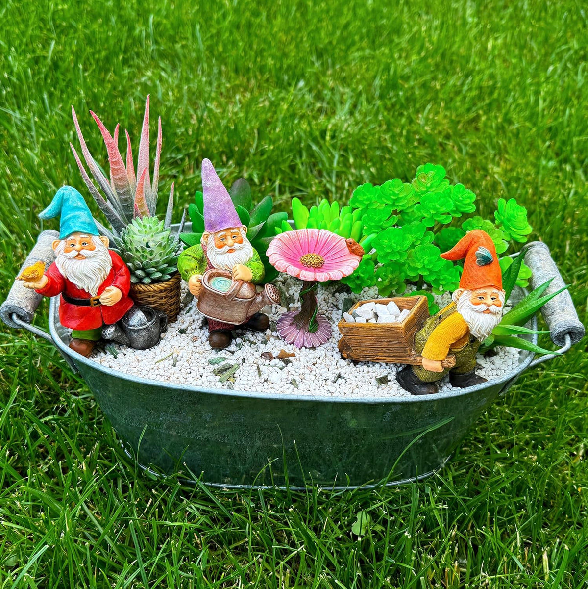 Mood Lab Miniature Gardening Gnomes Set of 4 pcs - 3,5" H Garden Gnome Figurines & Accessories Kit