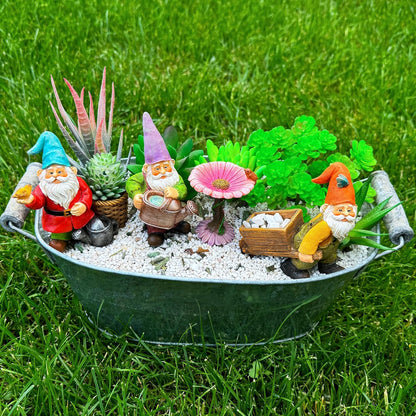 Mood Lab Miniature Gardening Gnomes Set of 4 pcs - 3,5" H Garden Gnome Figurines & Accessories Kit