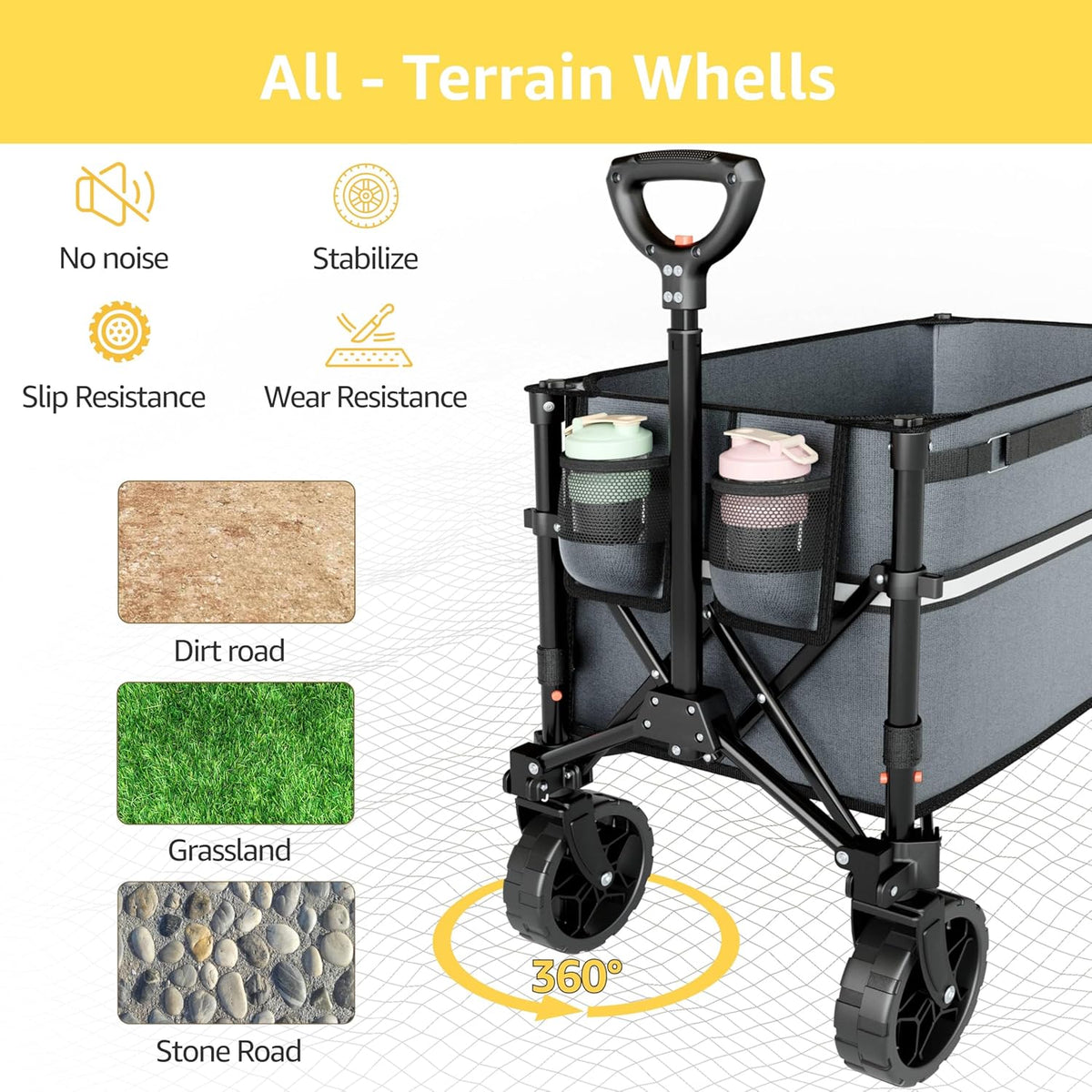 Collapsible Wagon Cart with Wheels Foldable - Folding Utility Heavy Duty Wagons Carts for Grocery