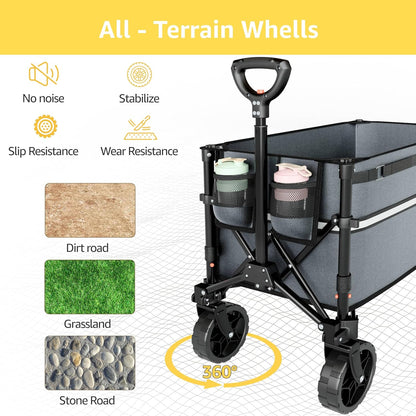 Collapsible Wagon Cart with Wheels Foldable - Folding Utility Heavy Duty Wagons Carts for Grocery