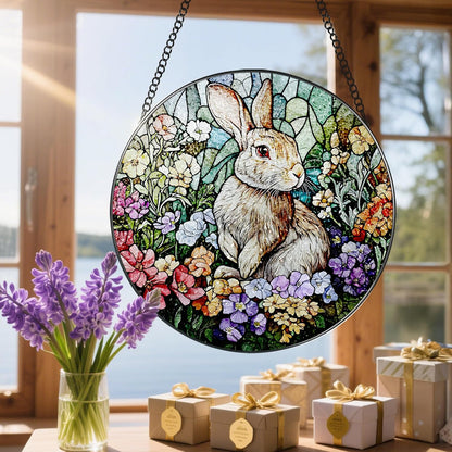 Stained Glass Window Hanging, 8 Inch Rabbit Sun Catcher, Bunny Stained Glass Suncatcher, Window