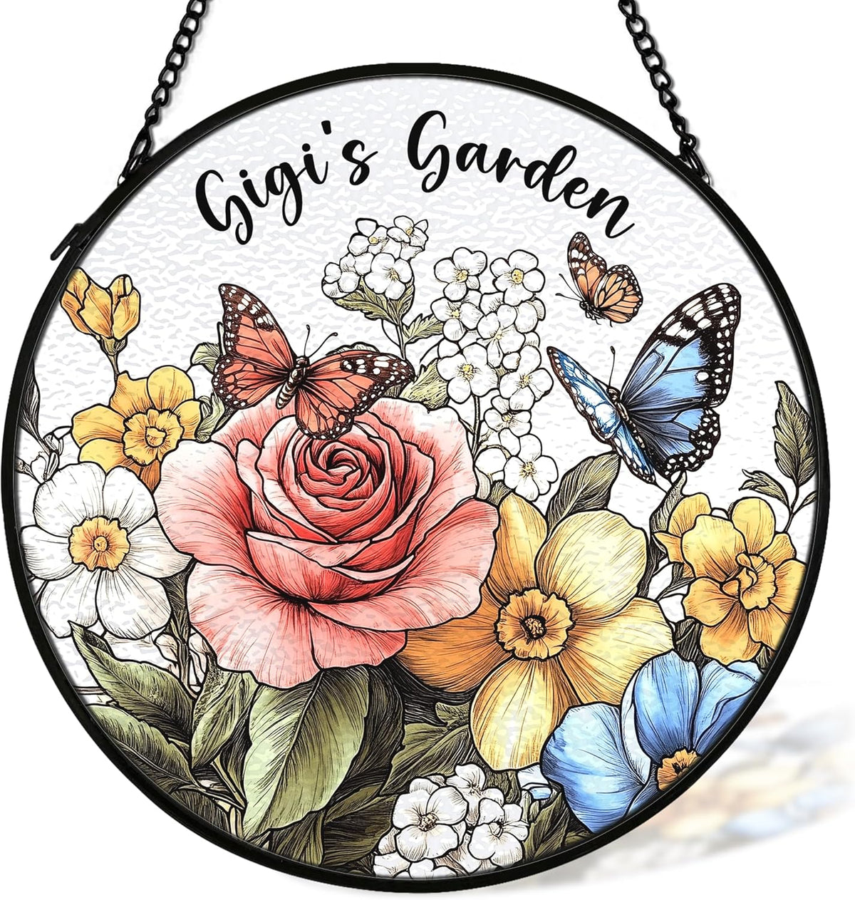 Gigi Gifts Suncatcher Stained Glass Window Hanging Decor from Grandkids, Gigi's Garden Stained