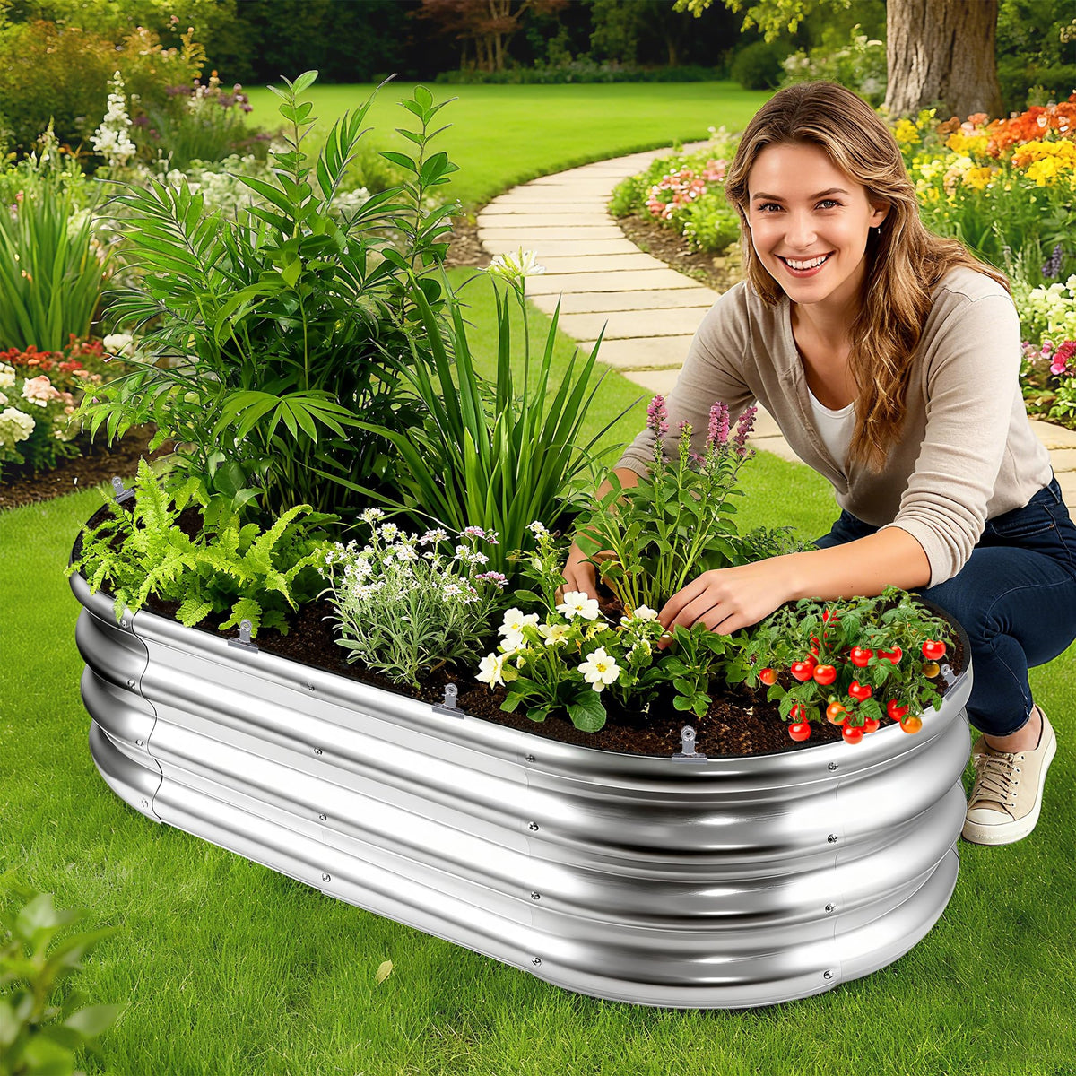 Mizelu 2 Sets 4 x 2 x 1 ft Raised Garden Bed Liner Bag, Breathable Grow Bed Fabric Liners with