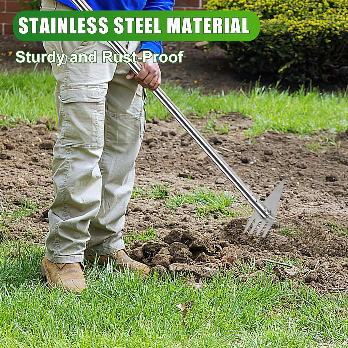 Dual Headed Hoe Garden Tool, Adjustable Long Handle Weed Puller, Stainless Steel Hoe Cultivator and