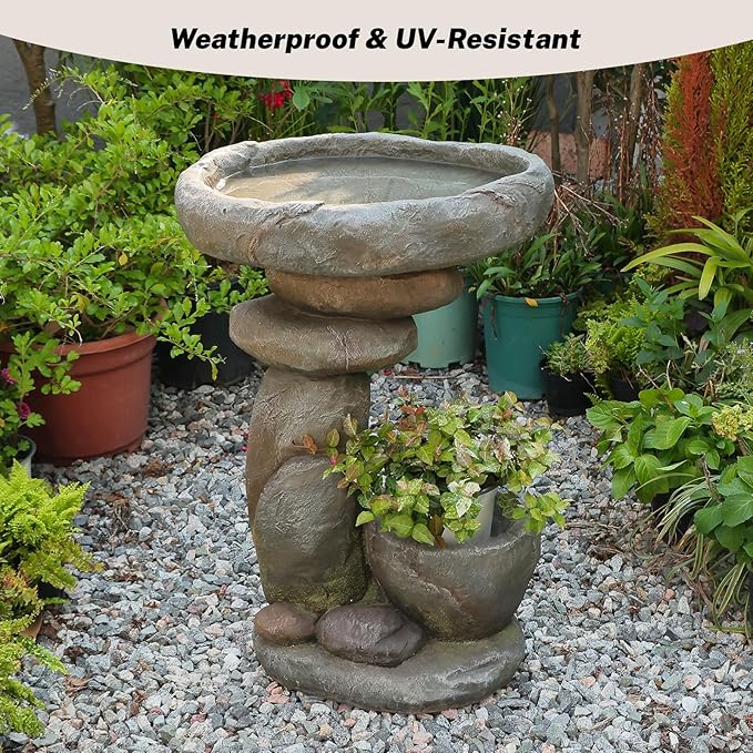 27.6" Tall Outdoor Fountain for Garden, Patio, Yard – Vertical Space-Saving Design, Made of Resin &