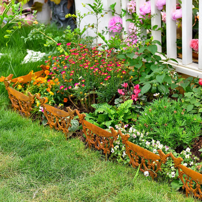 Sungmor Decorative Cast Iron Garden Edging Border, 4 Pack Rustic Brown Landscape Edging Low Picket