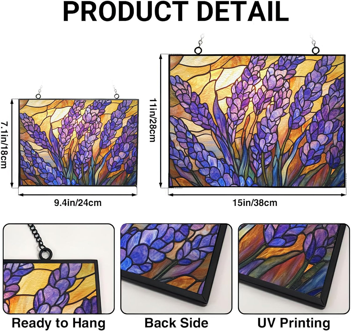 Rectangle Art Nouveau Morning Lavender Stained Glass Suncatcher Window Hangings, Suncatchers