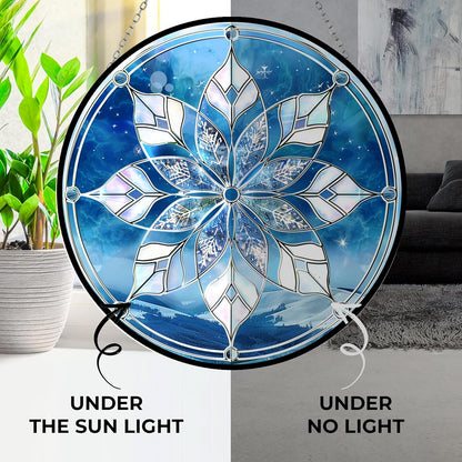 Christmas Snowflake Stained Glass Sun Catcher, Wall Hanging Colored Decor Room Outdoor Window