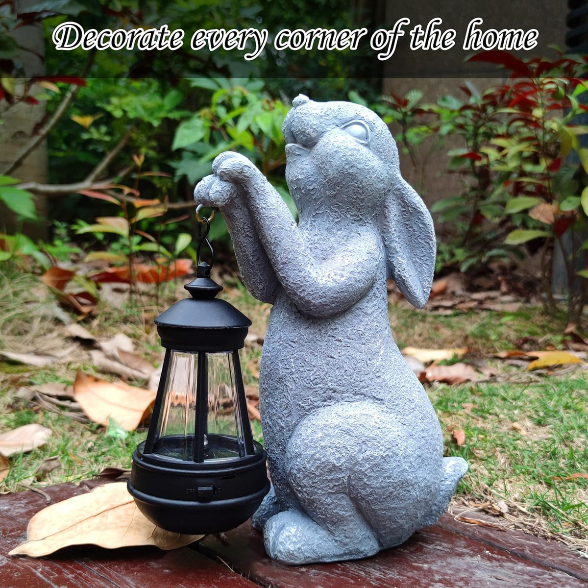 Rabbit Solar Garden Statues,Resin Rabbit Figurine Decorations with Solar Lights Lantern, Outdoor