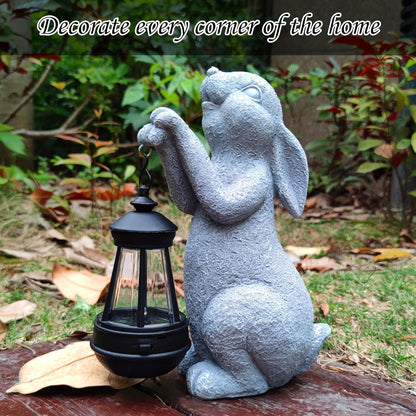 Rabbit Solar Garden Statues,Resin Rabbit Figurine Decorations with Solar Lights Lantern, Outdoor