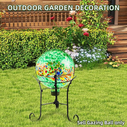 VOREEN 10-Inch Glass Gazing Ball, Outdoor Gazing Globe, Handmade Reflective Ball Yard Decoration