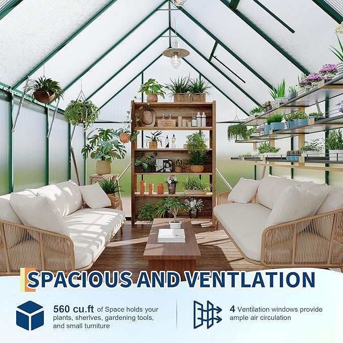 8'X10' Aluminum-Framed Polycarbonate Greenhouse, Heavy Duty Polycarbonate Greenhouse with Quick