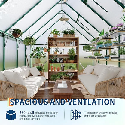8'X10' Aluminum-Framed Polycarbonate Greenhouse, Heavy Duty Polycarbonate Greenhouse with Quick