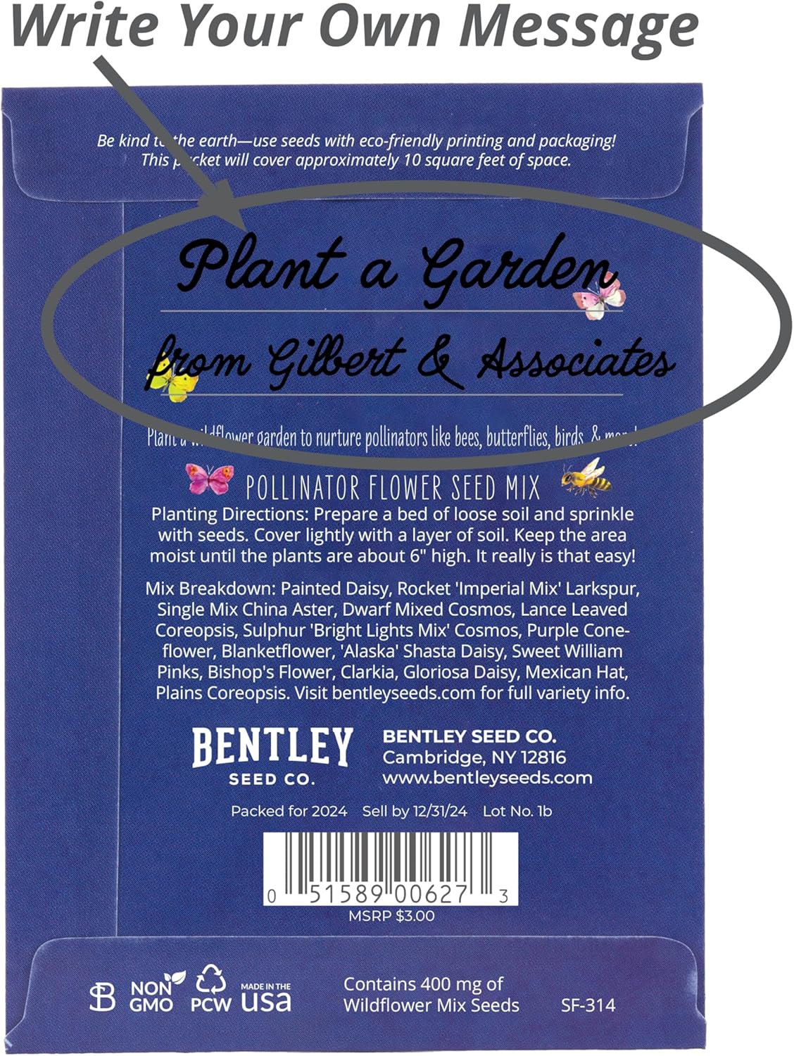 Bentley Seed Co. | Earth Day Planet Pollinator Flowers | Illustrated Bee Butterfly Flower Seed