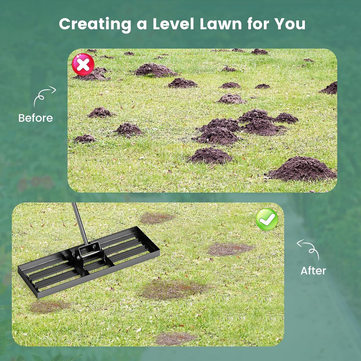Goplus Lawn Leveling Rake, 30" x 10" Heavy Duty Level Lawn Tool w/ Ergonomic Handle for Soil