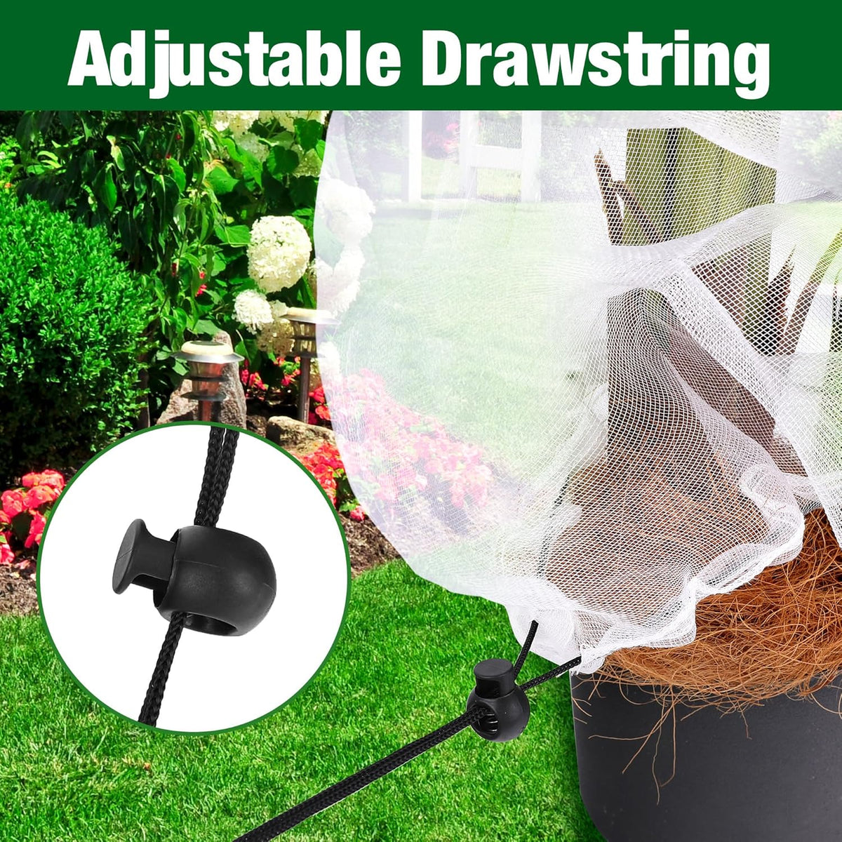 Alpurple 2 Pcs Insect Bird Barrier Netting Mesh with Drawstring- 4.9 x 3.2 Ft Garden Bug Netting