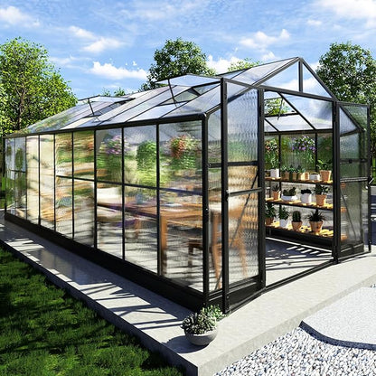 AMERLIFE 8x18x7FT Polycarbonate Greenhouse, Walk in Greenhouse with Quick-Connect System, Green
