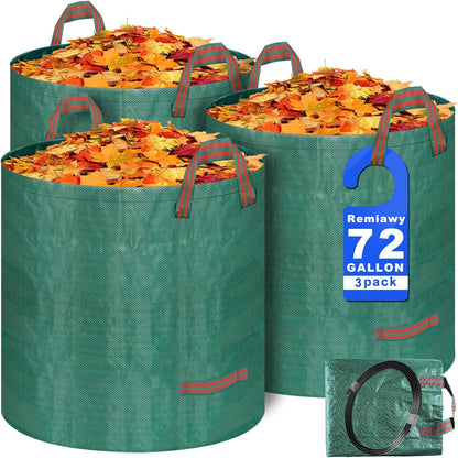 Remiawy Reusable Yard Waste Bags, 3 Packs 72 Gallons Lawn and Leaf Garden Bags with Reinforced