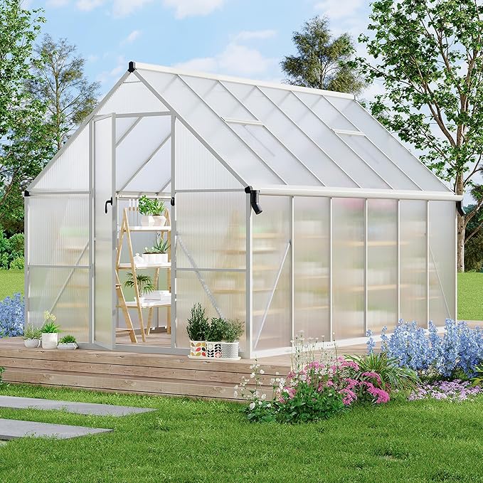 8'X12' Aluminum-Framed Polycarbonate Greenhouse, Heavy Duty Polycarbonate Greenhouse with Quick