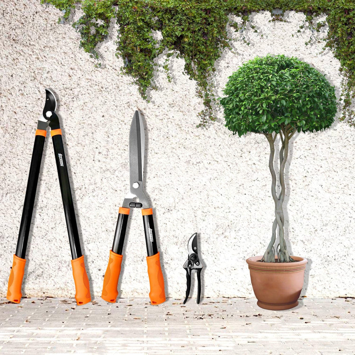 E&K Sunrise Set of 3 Pieces Garden Tree Tools for Lawn & Garden Care Garden Kit with Lopper, Hedge