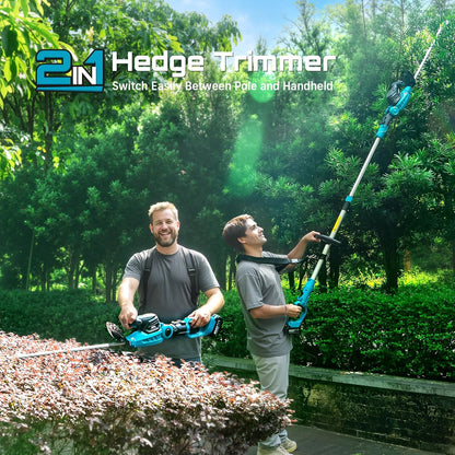 SEESII Pole & Cordless Hedge Trimmer 2-in-1: Electric Bush Trimmer with 20" Dual-Action Blade - 2